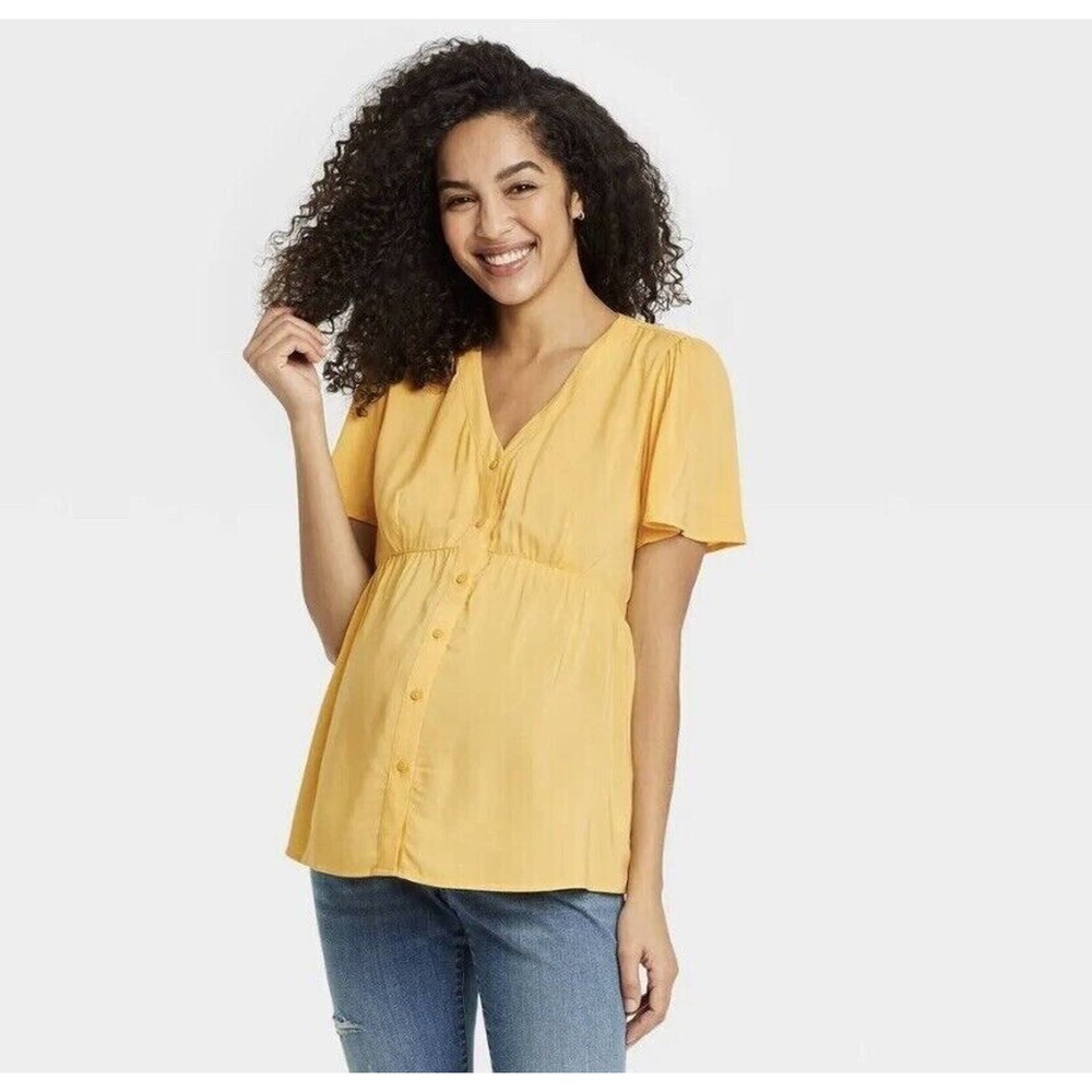 Isabel Maternity By Ingrid & Isabel Women's Yellow Button-Front Aternity Shirt S